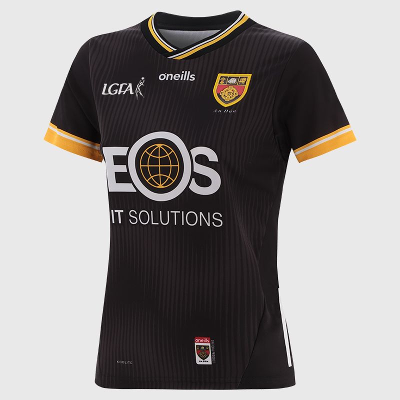 O’Neills Black Down LGFA Women's Goalkeeper Jersey 2025 with ribbed crewneck by O’Neills.