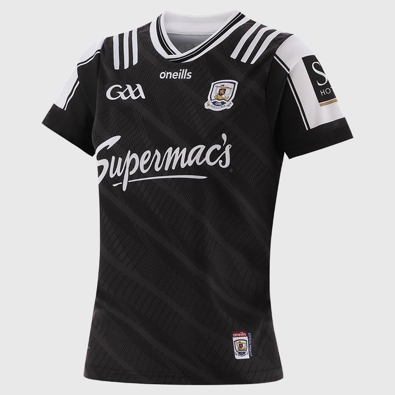 O’Neills Black Galway GAA Women's Goalkeeper Jersey 2025 with ribbed crewneck by O’Neills.