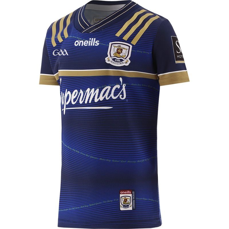 Blue and Gold Galway GAA Commemoration jersey with 1923/24 in gold on the back by O’Neills.