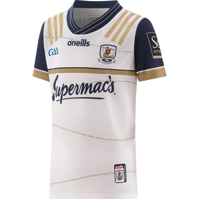 White, Navy and Gold Galway GAA Commemoration Goalkeeper Jersey with 1923/24 in gold on the back by O’Neills.