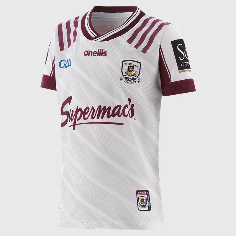 O’Neills White Galway GAA Kids' Goalkeeper Jersey 2025 with ribbed crewneck by O’Neills.