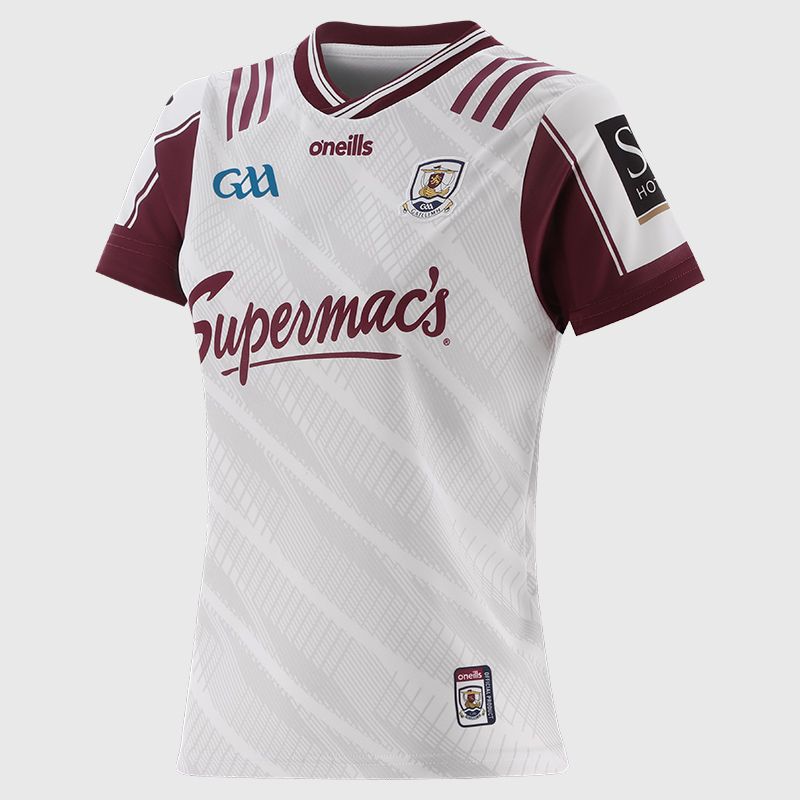 O’Neills White Galway GAA Women's Goalkeeper Jersey 2025 with ribbed crewneck by O’Neills.