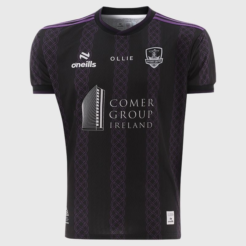 Black and Purple Galway United Third Jersey honouring Ollie Horgan