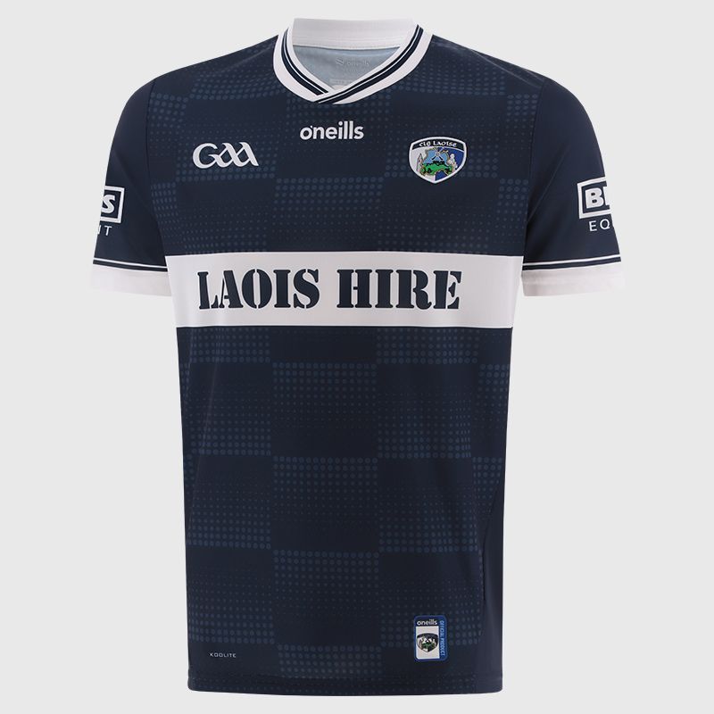 Navy O’Neills Laois GAA Alternative Goalkeeper Jersey 2025 with ribbed crewneck by O’Neills.