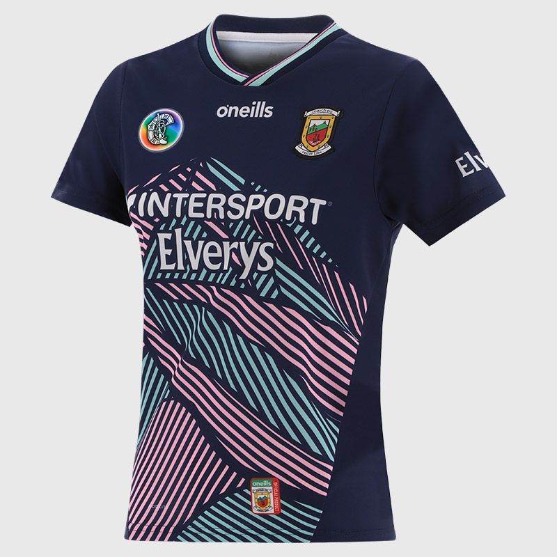 O’Neills Navy Mayo Camogie Women's Alternative Jersey 2025 with ribbed crewneck by O’Neills.