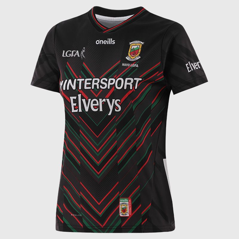 O’Neills Black Mayo LGFA Women's Alternative Goalkeeper Jersey 2025 with ribbed crewneck by O’Neills.