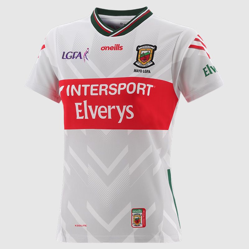O’Neills White Mayo LGFA Women's Goalkeeper Jersey 2025 with ribbed crewneck by O’Neills.