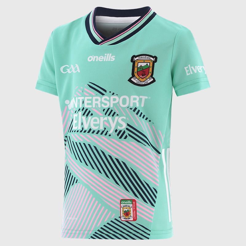 O’Neills Green Mayo GAA Kids' Alternative Goalkeeper Jersey 2025 with ribbed crewneck by O’Neills.