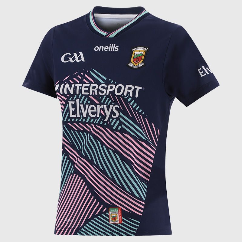 O’Neills Navy Mayo GAA Women's Alternative Jersey 2025 with ribbed crewneck by O’Neills.