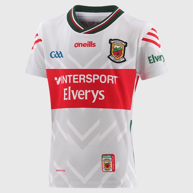 O’Neills White Mayo GAA Kids' Goalkeeper Jersey 2025 with ribbed crewneck by O’Neills.