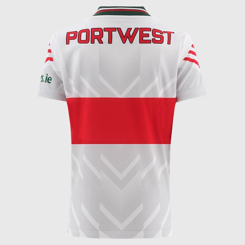 O’Neills White Mayo GAA Kids' Goalkeeper Jersey 2025 with ribbed crewneck by O’Neills.