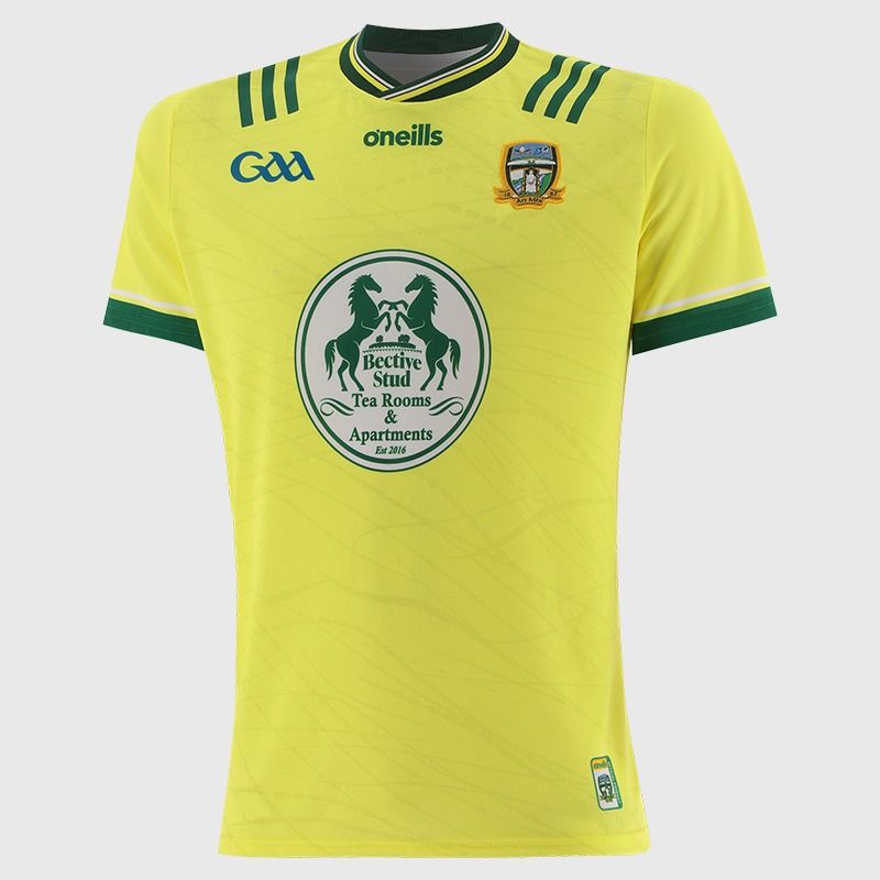 O’Neills Yellow Meath GAA Kids' Goalkeeper Jersey 2025 with ribbed crewneck by O’Neills.
