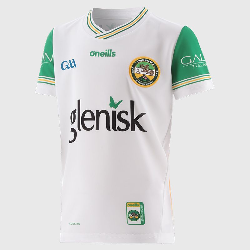 O’Neills White Offaly GAA Kids' Alternative Jersey 2025 by O’Neills.