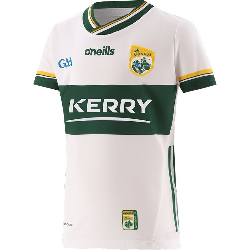 White Kerry GAA Goalkeeper Jersey 2024 with ribbed crew neck collar by O’Neills.