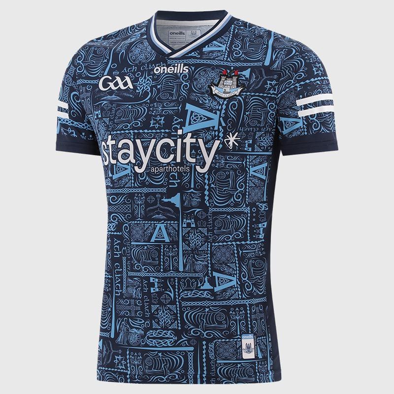Navy Dublin GAA Player Fit 2 Stripe Alternative Goalkeeper Jersey 2025 from O'Neills.
