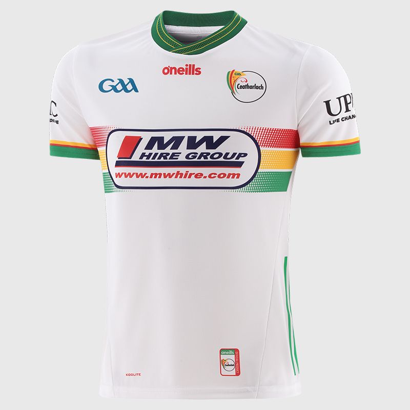O’Neills White Carlow GAA Player Fit Goalkeeper Jersey 2025 with ribbed crewneck by O’Neills.