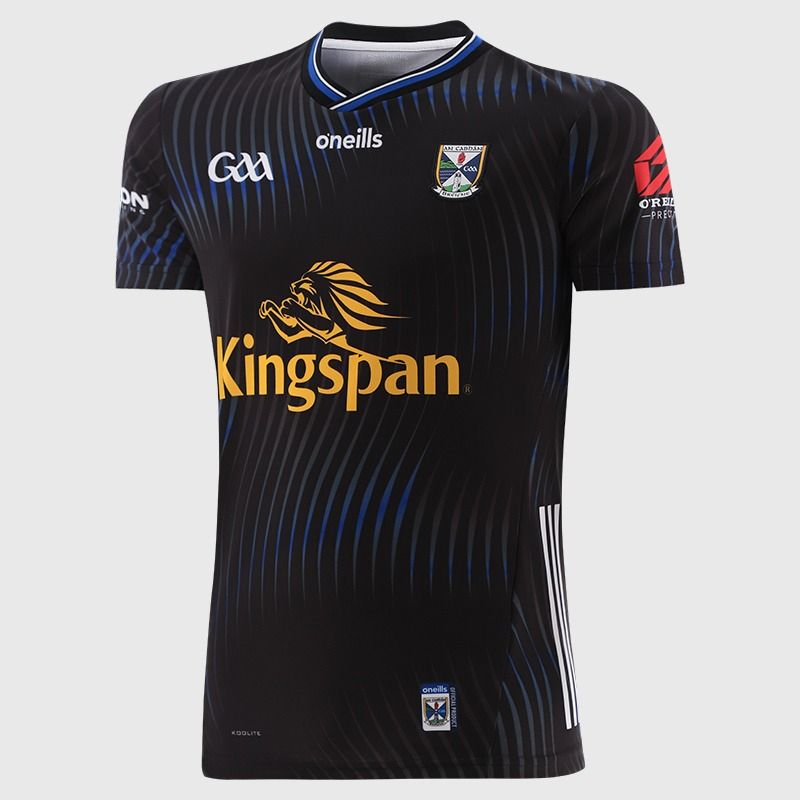 O’Neills Black Cavan GAA Player Fit Goalkeeper Jersey 2025 with ribbed crewneck by O’Neills.