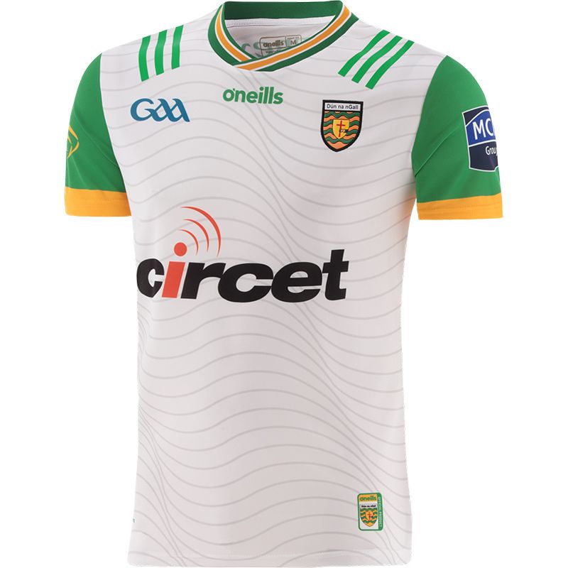 White Donegal GAA Alternative Jersey 2024 Player Fit with ribbed crewneck by O’Neills.