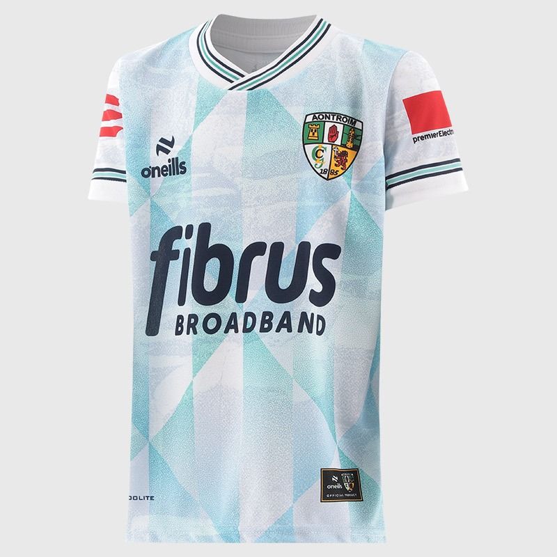 White Antrim GAA Kids’ Short Sleeve Training Top 2026 from O’Neills.
