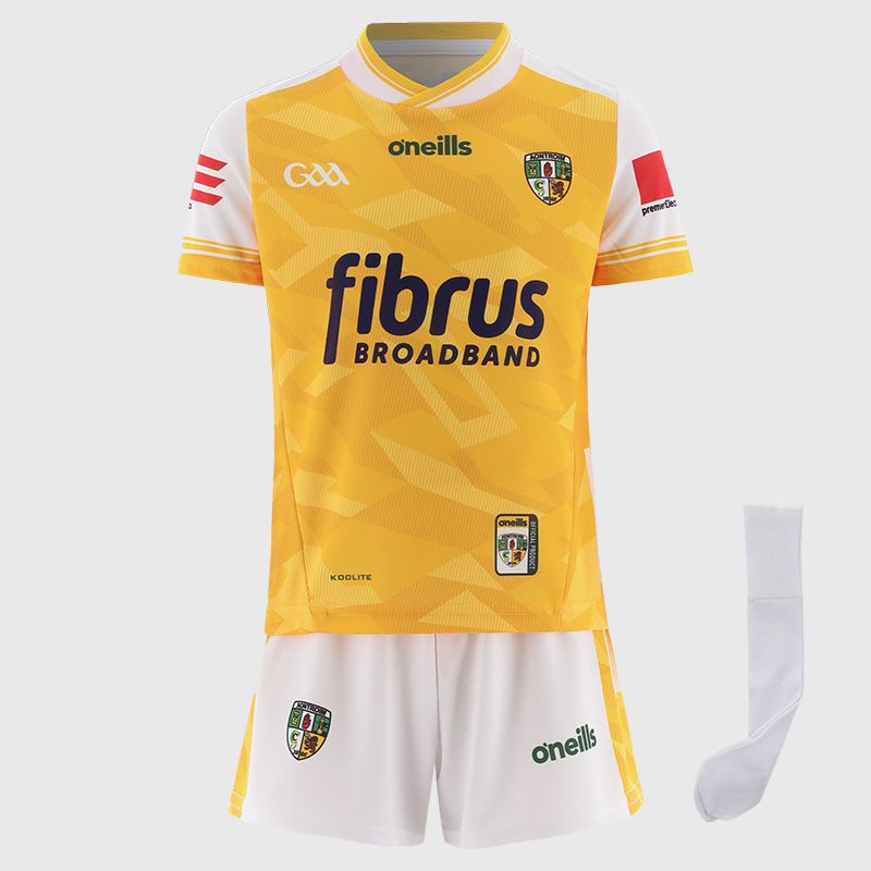 Amber Antrim GAA Mini Kit 2025 with jersey, shorts and socks by O’Neills.