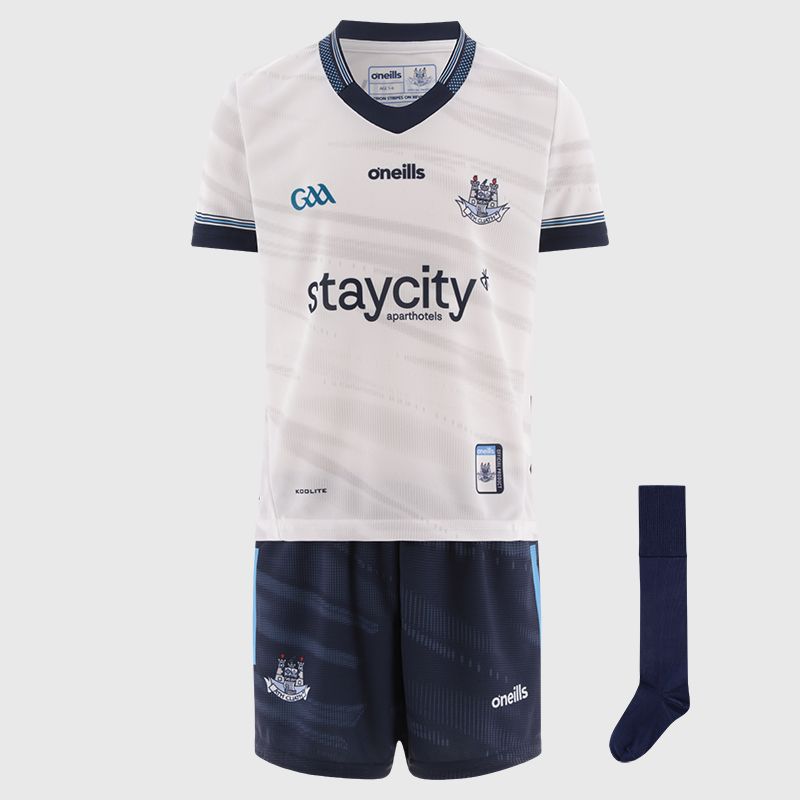 White Dublin GAA Goalkeeper mini kit with jersey, shorts and socks by O’Neills.