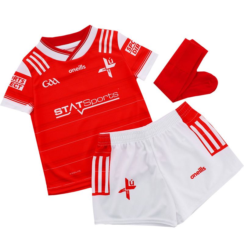 Red Louth GAA Home mini kit with jersey, shorts and socks by O’Neills.
