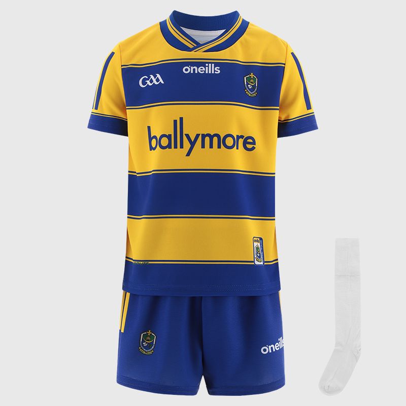 O’Neills Yellow Roscommon GAA Home Mini Kit 2025 with jersey, shorts and socks by O’Neills.