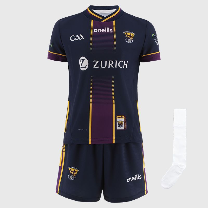 O’Neills Navy Wexford GAA Kids' Alternative Minikit 2025 with jersey, shorts and socks by O’Neills.