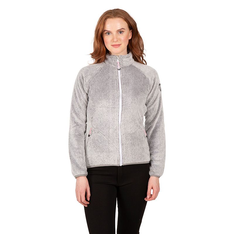 Women's Silver Trespass Telltale Soft Furry Fleece Jacket, with 2 zip pockets from O'Neills.