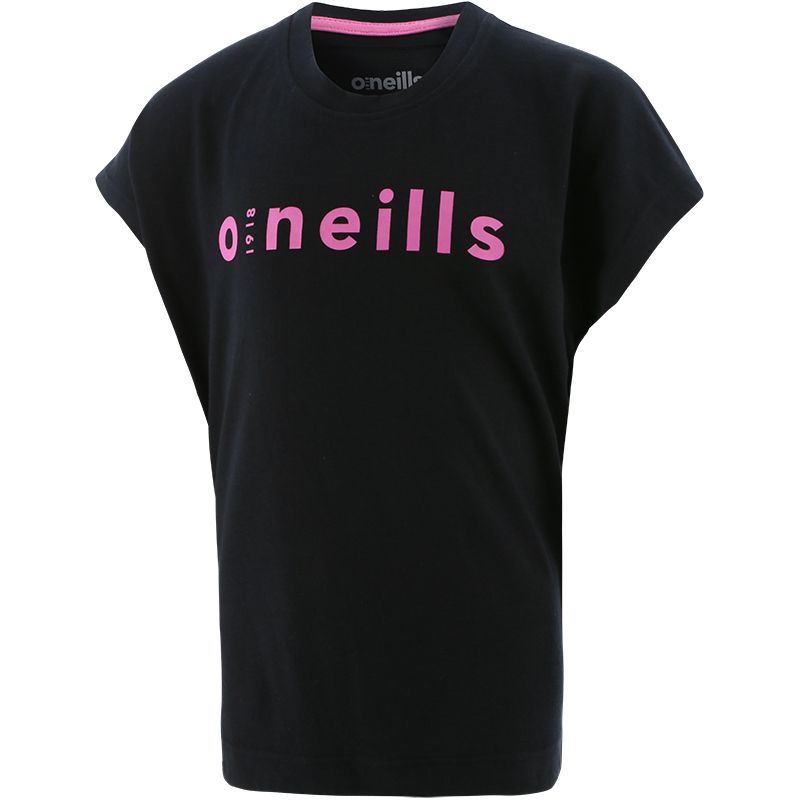 Black and Pink girls t-shirt with short sleeves and crew neck from O’Neills.