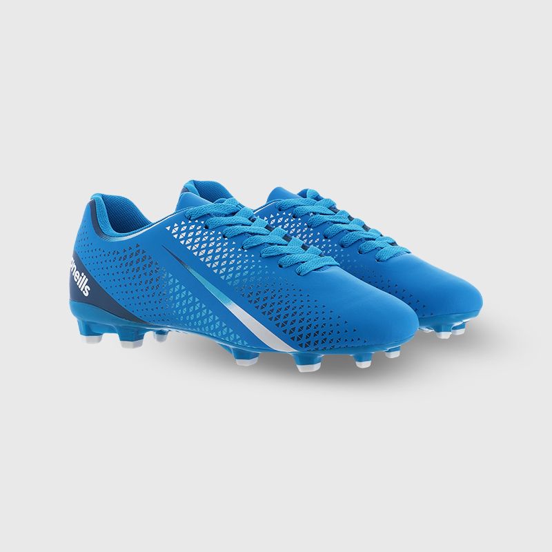 Blue O’Neills Tornado football boots with moulded studs and Laced closure by O’Neills.