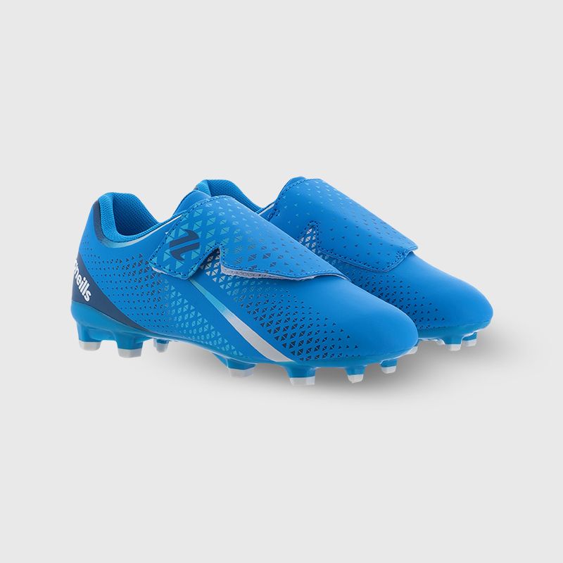 Blue and Navy O’Neills Tornado Kids' football boots with moulded studs and Velcro closure by O’Neills.