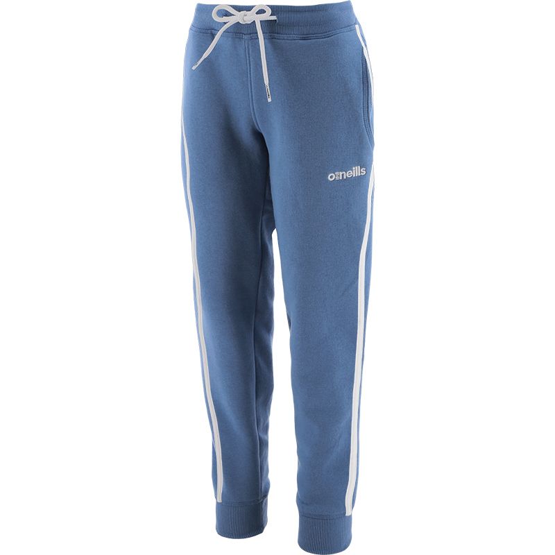 Blue Kid's Fleece Skinny Tracksuit Bottoms with two pockets and White stripes on the sides by O'Neills.