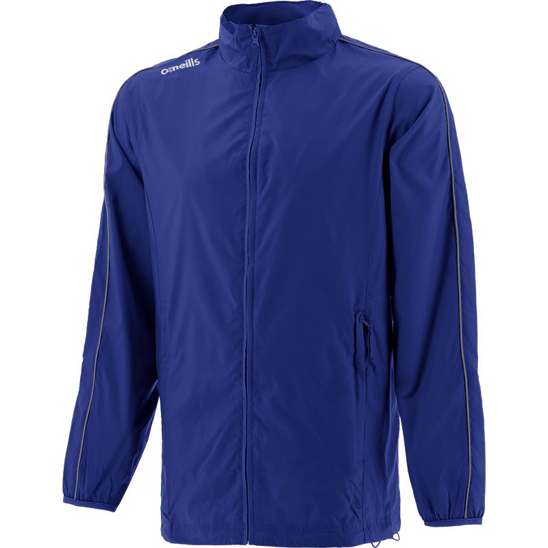 Royal Blue Kids' lightweight rain jacket with hood and zip pockets by O’Neills.