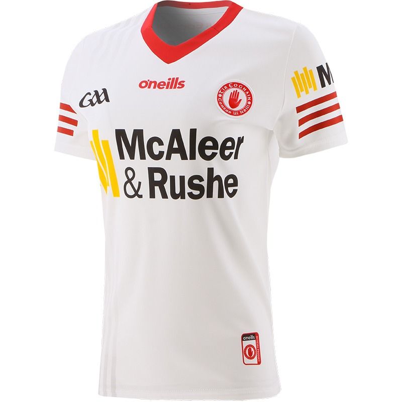 White/Red Women's Tyrone GAA Home Jersey with sponsor logo by O'Neills.
