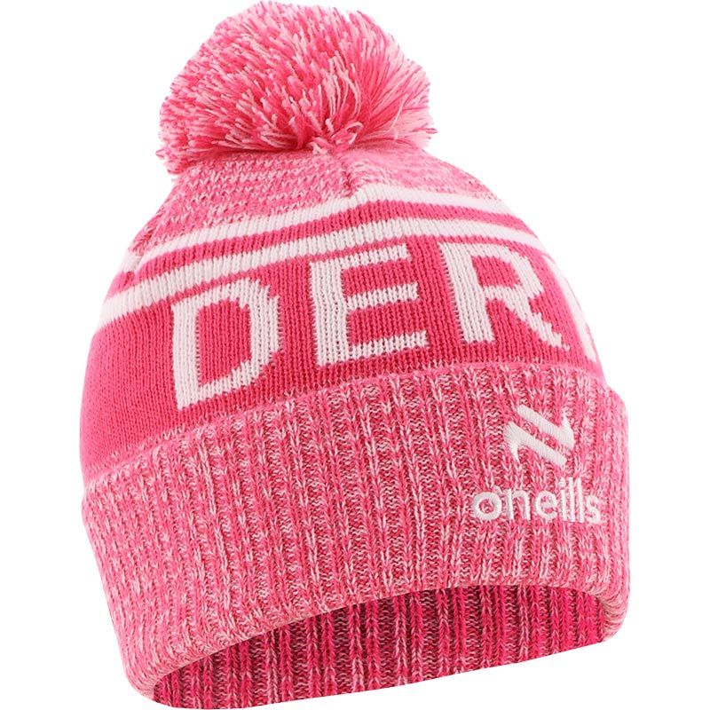 Pink Derry Bobble Hat with Irish city name and embroidered O’Neills logo.