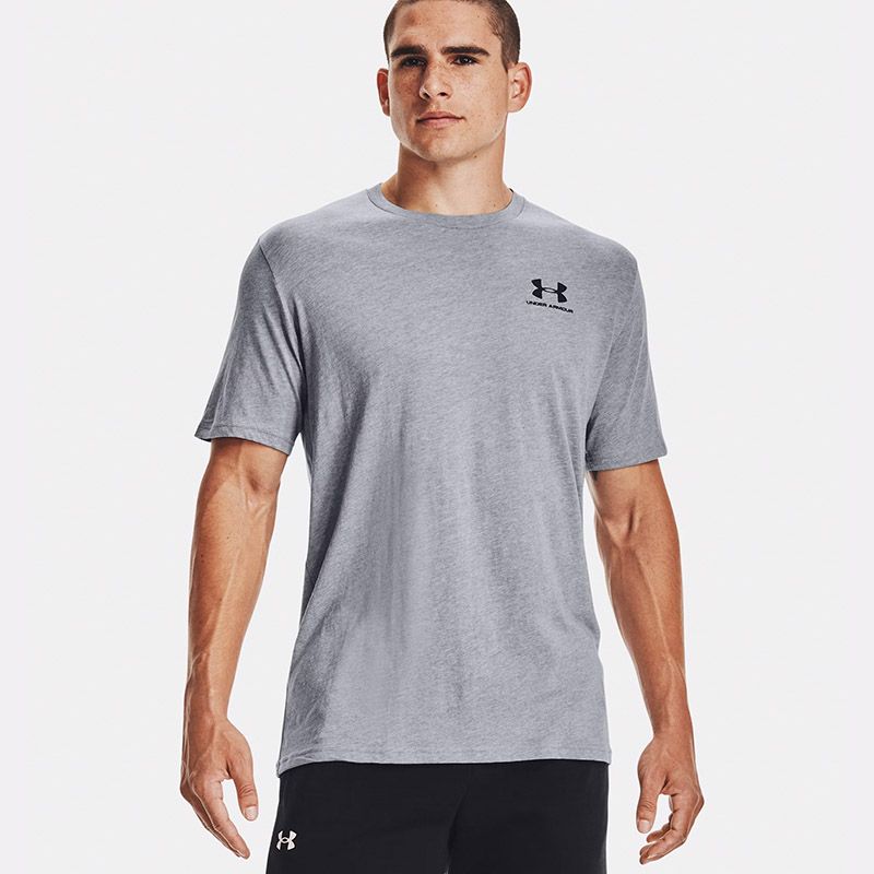 Grey and Black Under Armour Men's Sportstyle T-Shirt from O'Neills