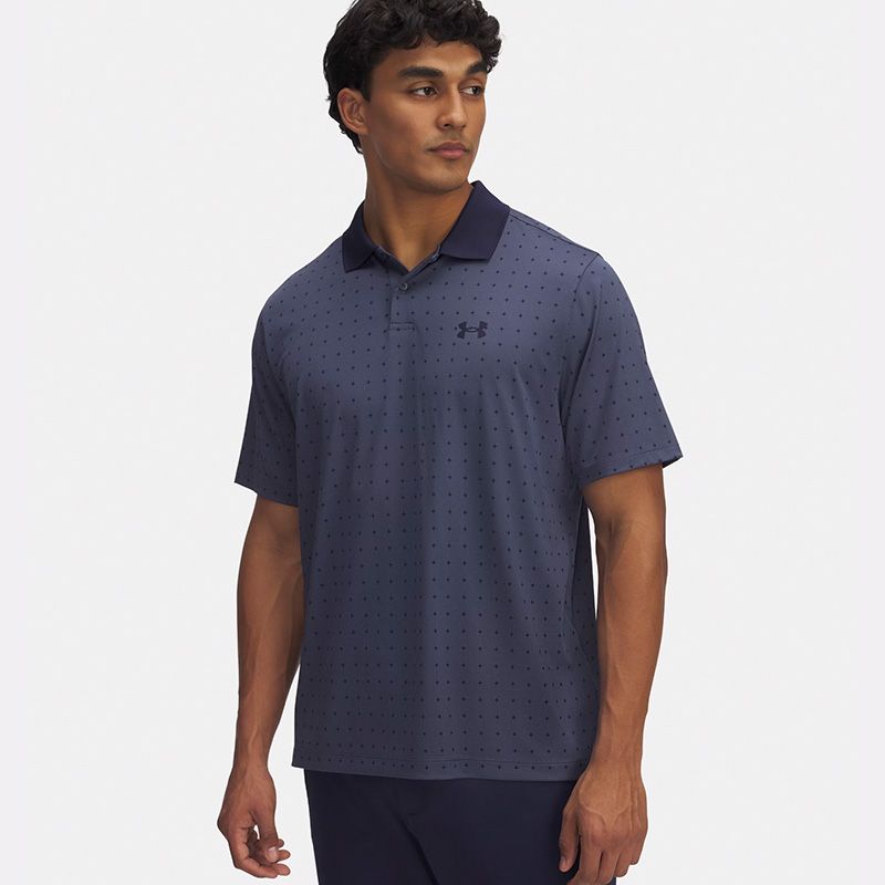 Grey / Navy Under Armour Men's UA Matchplay Printer Polo Downpour from O'Neills.