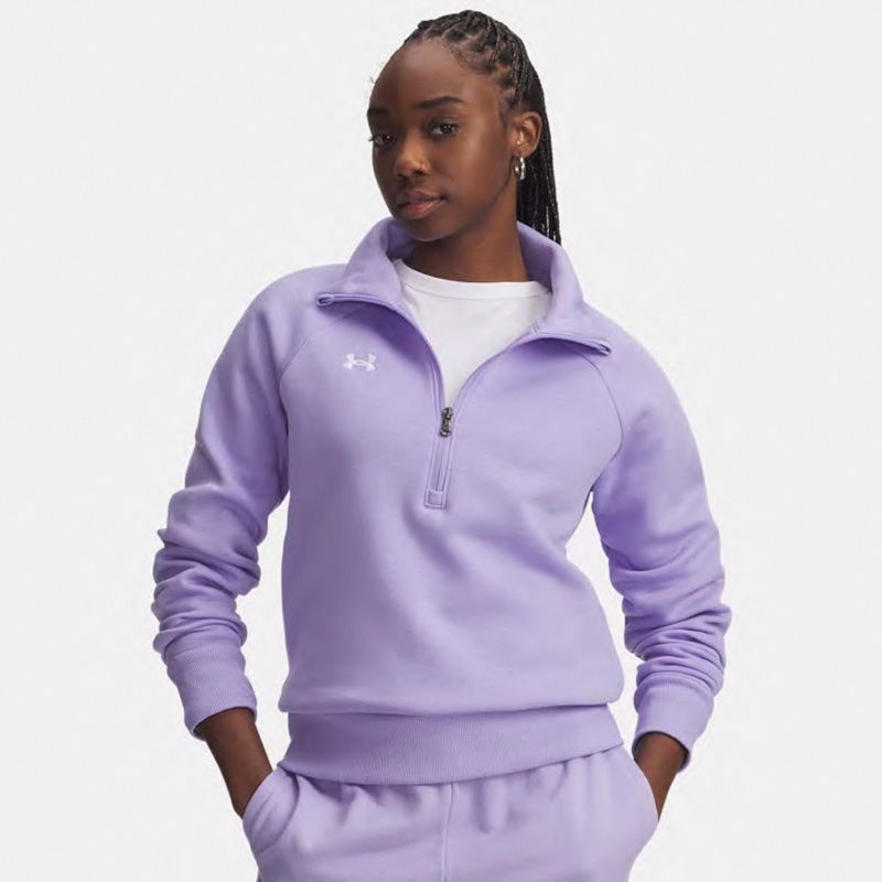 purple and white Under Armour Women's UA Rival Fleece Half Zip Top from O'Neills