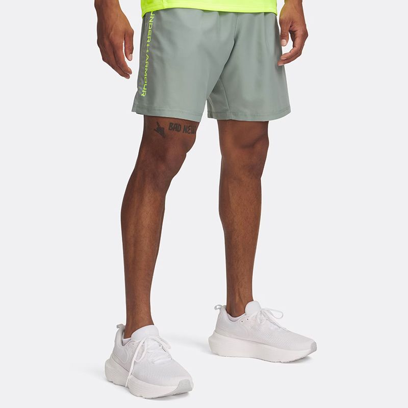 Grey and Green Under Armour Men's UA Tech Woven Wordmark Shorts from O'Neills