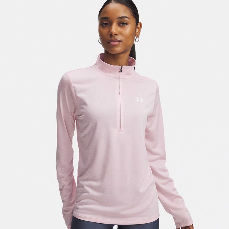Pink and White Under Armour Women's UA Tech™ Twist Half Zip Top from O'Neills