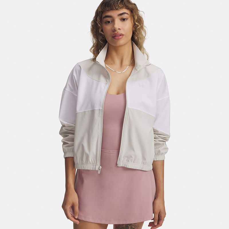 white and cream Under Armour Women's UA Rival Woven Jacket from O'Neills