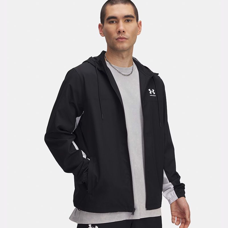 Black and white Under Armour Men's UA Rival Woven Windbreaker from O'Neills