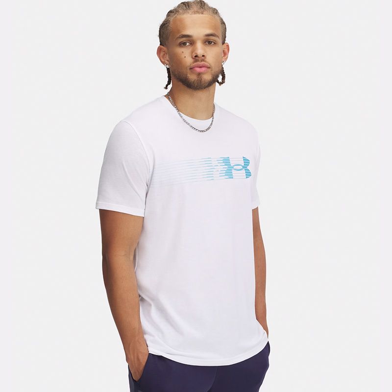 White and Blue Under Armour Men's UA Fly In Logo T-Shirt from O'Neills
