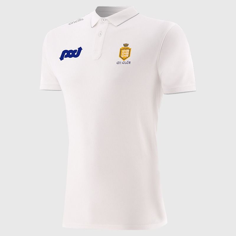 White Men’s Clare GAA Venture Pima Cotton Polo Shirt with ribbed collar and cuffs by O’Neills.