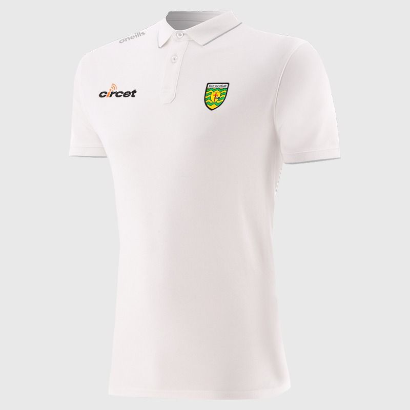 White Men’s Donegal GAA Venture Pima Cotton Polo Shirt with ribbed collar and cuffs by O’Neills.