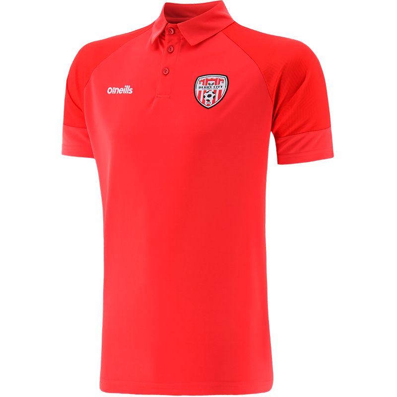 Red / White Men’s Derry City FC Victory Polo Shirt with printed shoulder design by O’Neills. 