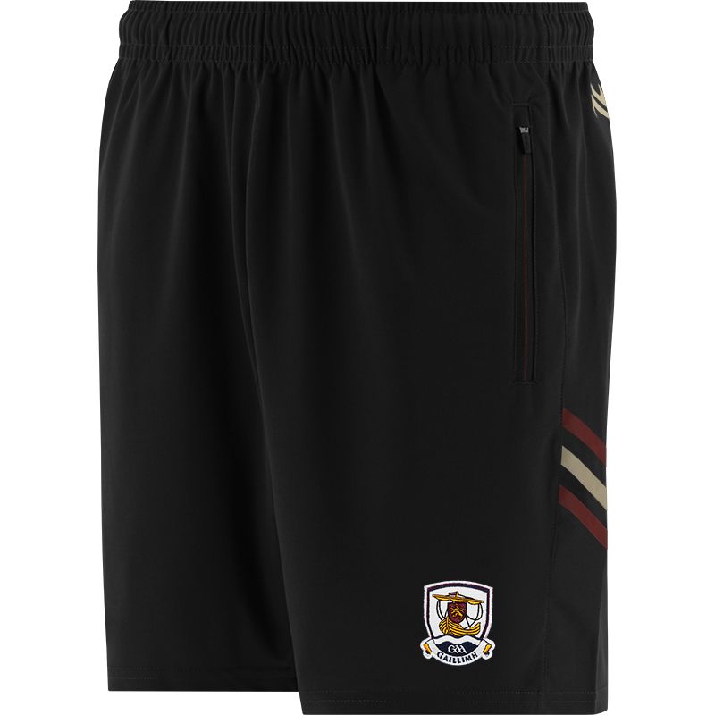 Black Kids' Galway GAA training shorts with zip pockets by O’Neills.