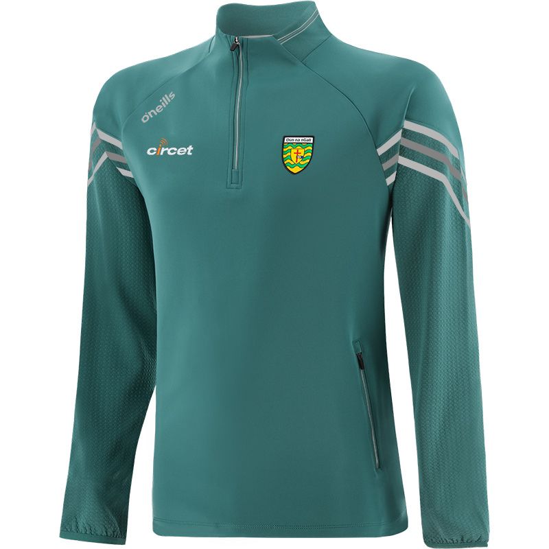 Green Donegal GAA Hybrid Half Zip Top with zip pockets and county crest by O’Neills. 