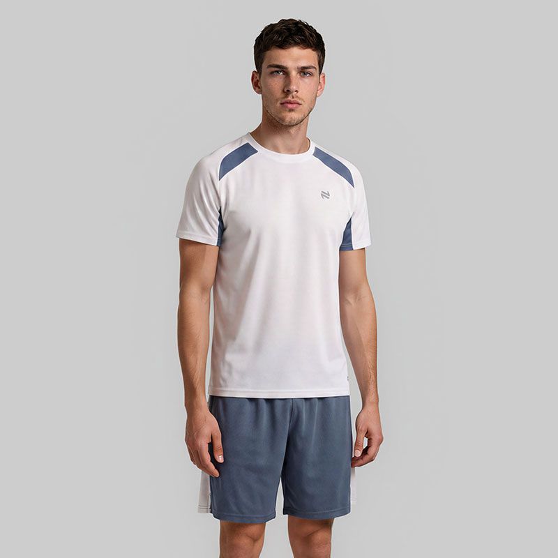 White / Blue O’Neills Men’s Raptor 2 piece set with short sleeve T-Shirt and Shorts.